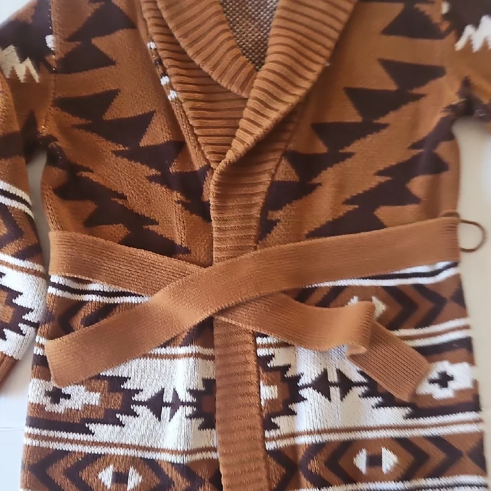Lucky Brand Brown and Black Patterned Belted Cardigan - Picture 3 of 4